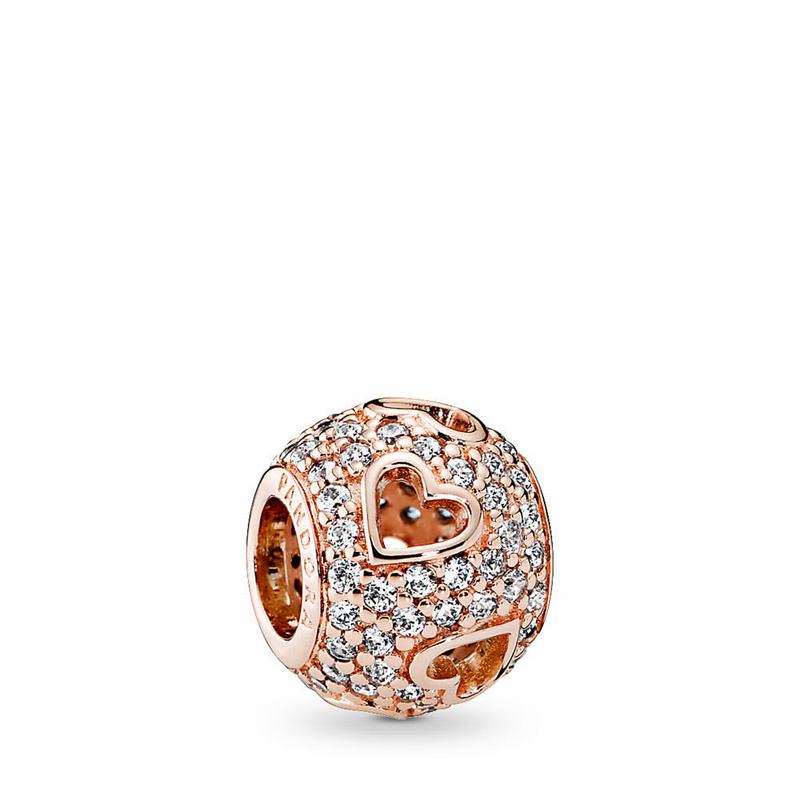 Pandora Rose™ Tumbling Hearts Charm Ireland - Pandora Rose/Cubic Zirconia - 354170MKJ